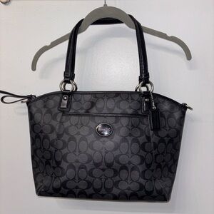 Coach Black/Charcoal Signature Zip-Top Tote